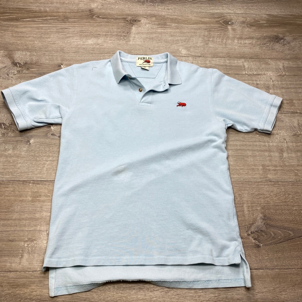 Perlis Polo Shirt Mens XL Light Blue Crawfish Logo Peruvian Cotton Casual